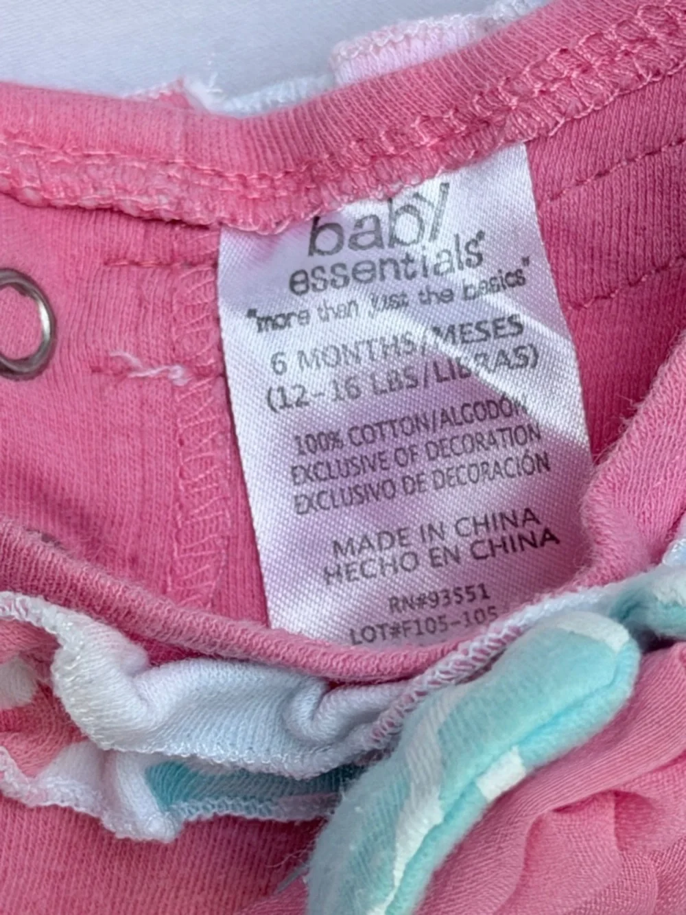 6 MTH Baby Essentials Pink and Aqua Ruffle Two-Piece Set